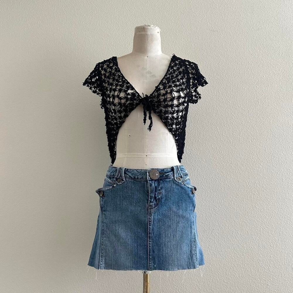 handmade black open front crochet top